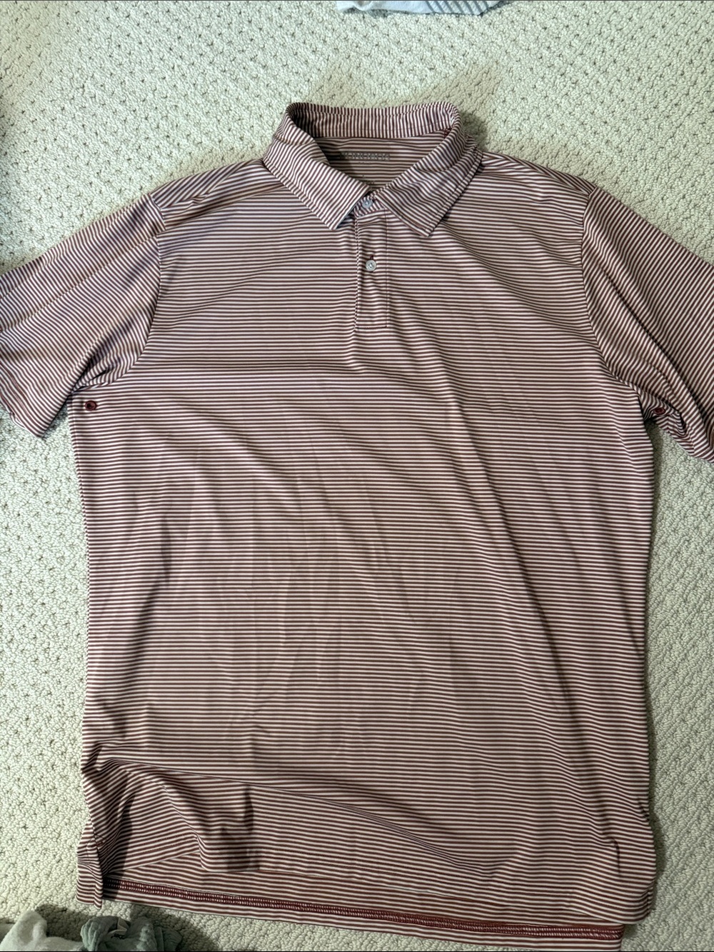 Bonobos Men's Polo in Mauve Red Burgundy and White Micro-Stripe L Slim Large